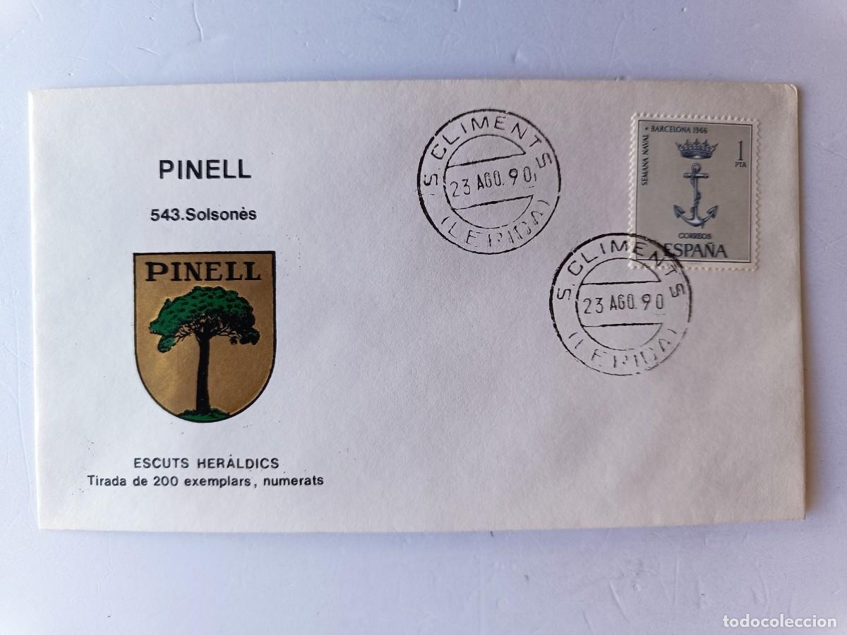 Sellos: MATASELLOS EN SOBRE ILUSTRADO CON ESCUDO DE LA POBLACI&Oacute;N DE PINELL - SOLSON&Eacute;S - LERIDA