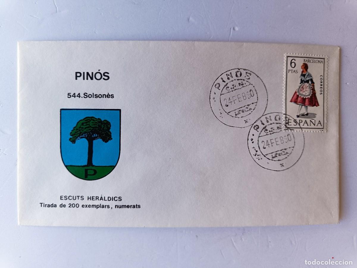 Sellos: MATASELLOS EN SOBRE ILUSTRADO CON ESCUDO DE LA POBLACI&Oacute;N DE PIN&Oacute;S - SOLSON&Eacute;S - LERIDA