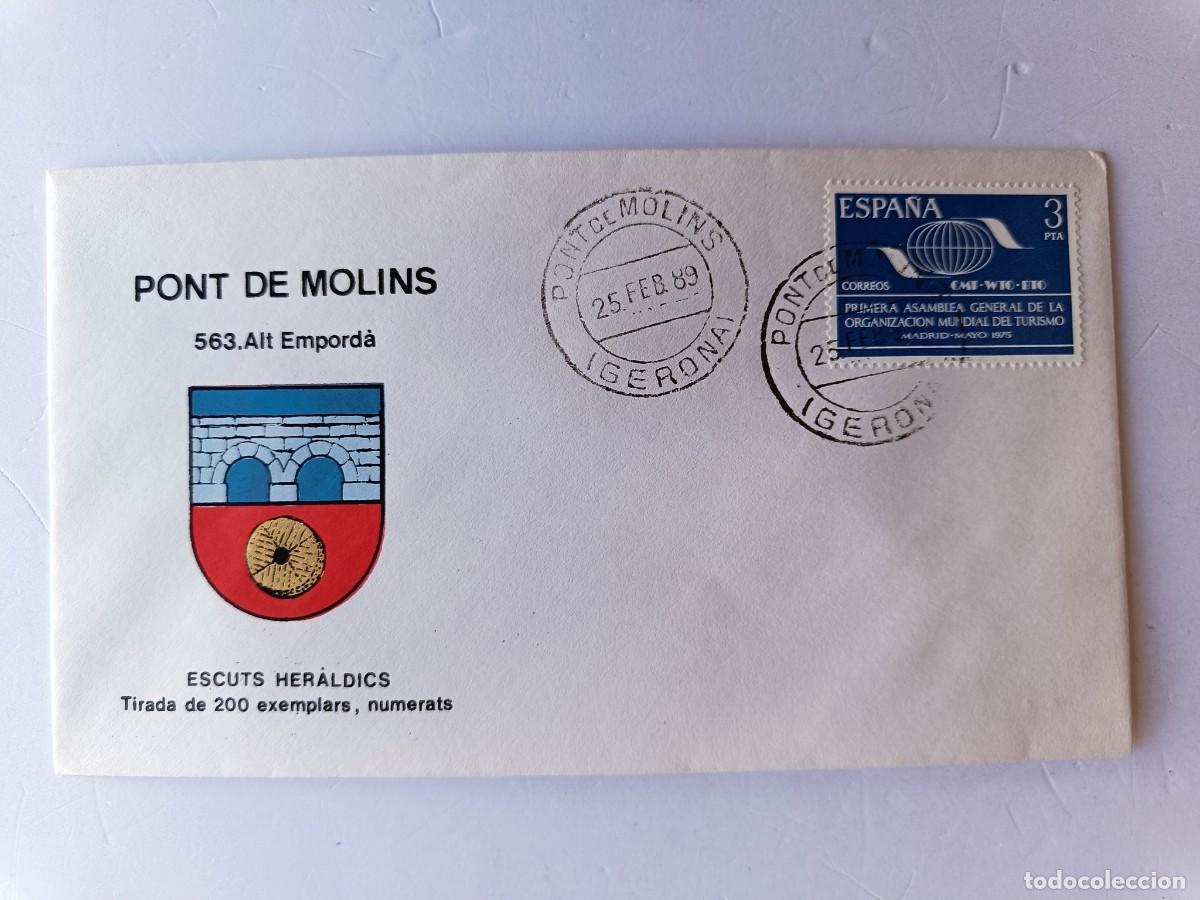 Sellos: MATASELLOS EN SOBRE ILUSTRADO CON ESCUDO DE LA POBLACI&Oacute;N DE PONT DE MOLINS - ALT EMPORD&Agrave; - GERONA