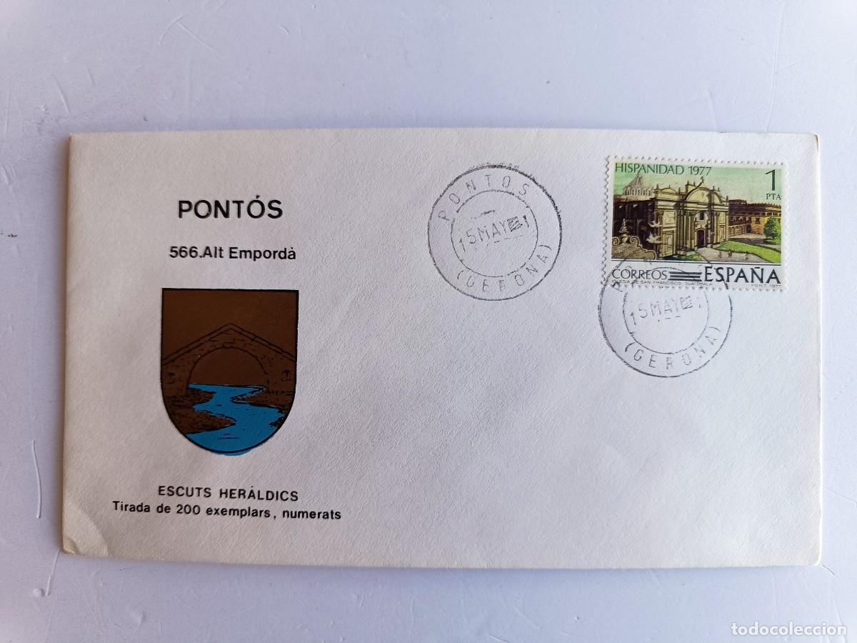Sellos: MATASELLOS EN SOBRE ILUSTRADO CON ESCUDO DE LA POBLACI&Oacute;N DE PONT&Oacute;S - ALT EMPORD&Agrave; - GERONA