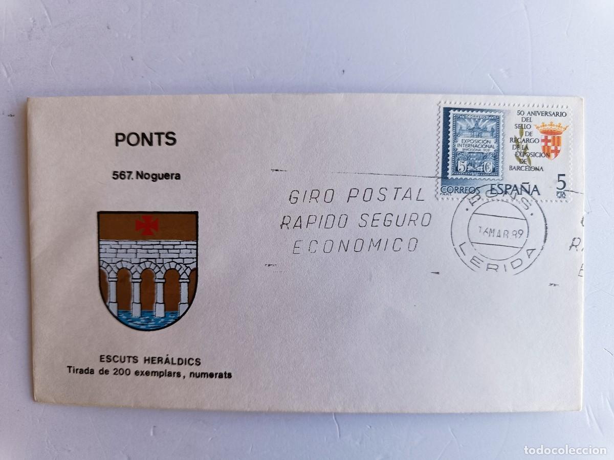 Sellos: MATASELLOS EN SOBRE ILUSTRADO CON ESCUDO DE LA POBLACI&Oacute;N DE PONTS - NOGUERA - LERIDA