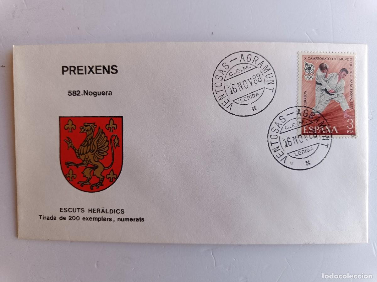 Sellos: MATASELLOS EN SOBRE ILUSTRADO CON ESCUDO DE LA POBLACI&Oacute;N DE PREIXENS - NOGUERA