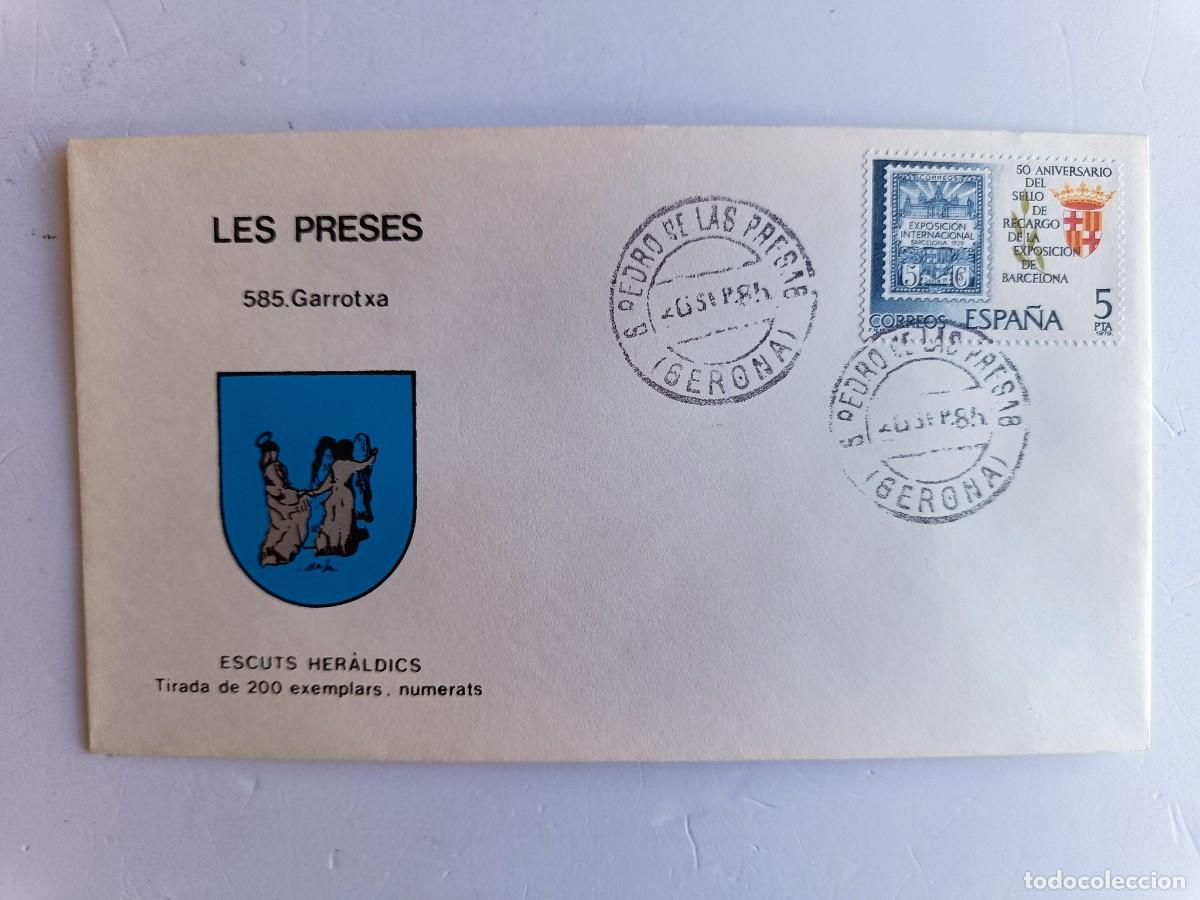 Sellos: MATASELLOS EN SOBRE ILUSTRADO CON ESCUDO DE LA POBLACI&Oacute;N DE LES PRESES - GARROTXA