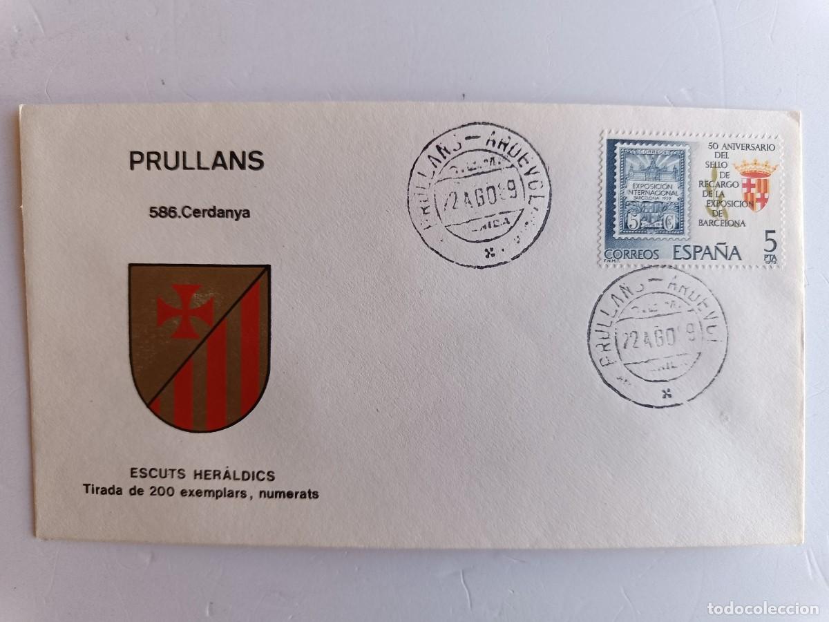 Sellos: MATASELLOS EN SOBRE ILUSTRADO CON ESCUDO DE LA POBLACI&Oacute;N DE PRULLANS - CERDANYA