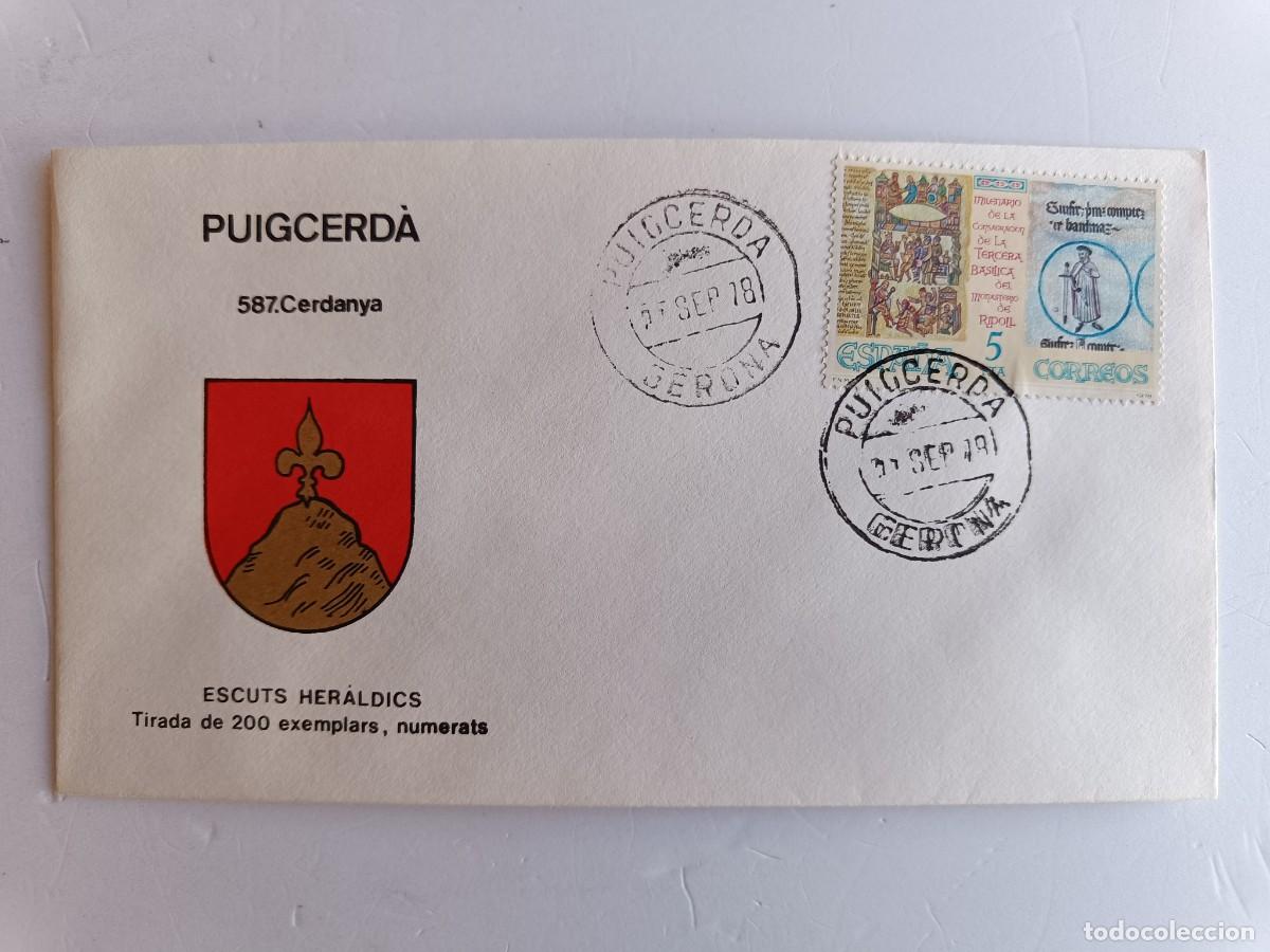 Sellos: MATASELLOS EN SOBRE ILUSTRADO CON ESCUDO DE LA POBLACI&Oacute;N DE PUIGCER&Agrave; - CERDANYA
