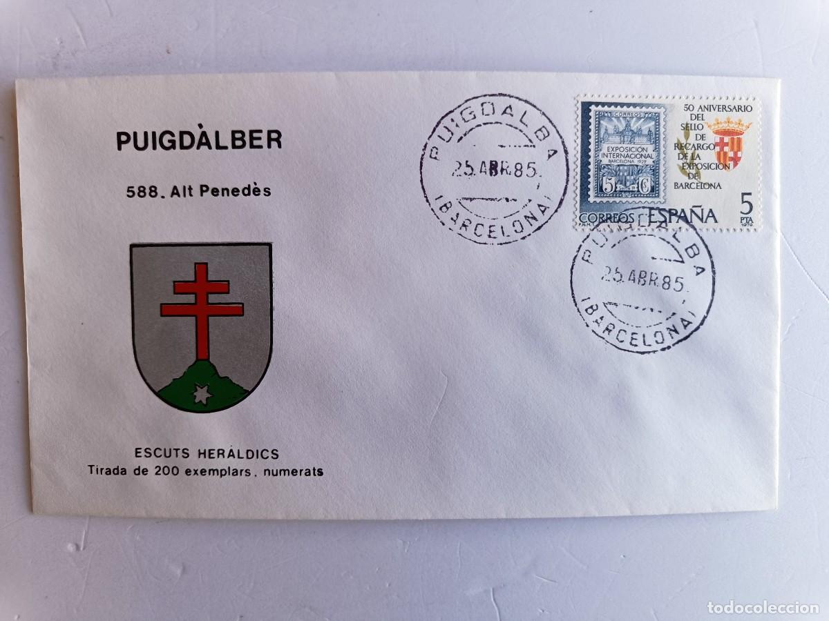Sellos: MATASELLOS EN SOBRE ILUSTRADO CON ESCUDO DE LA POBLACI&Oacute;N DE PUIGD&Agrave;LBER - ALT PENED&Eacute;S