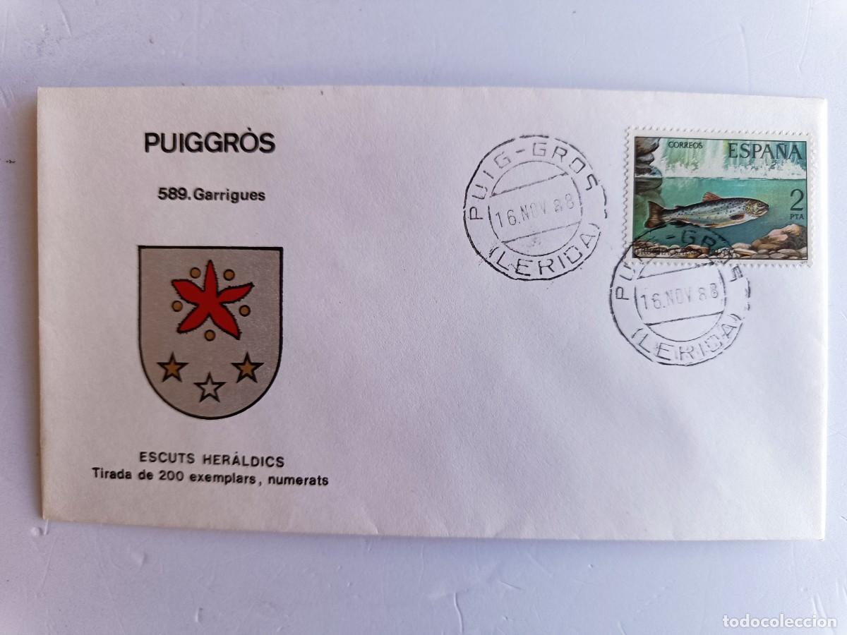 Sellos: MATASELLOS EN SOBRE ILUSTRADO CON ESCUDO DE LA POBLACI&Oacute;N DE PUIGGR&Oacute;S - GARRIGUES