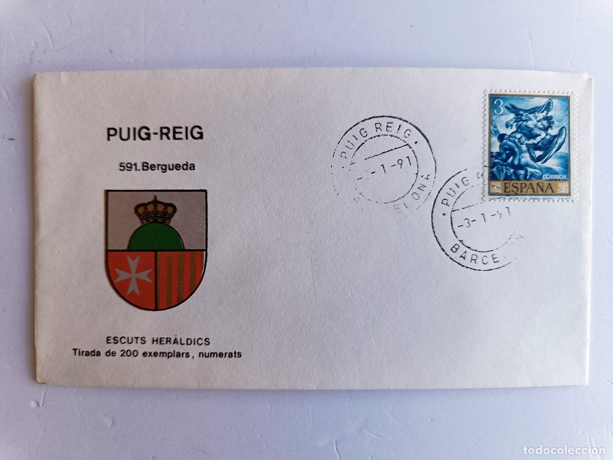 Sellos: MATASELLOS EN SOBRE ILUSTRADO CON ESCUDO DE LA POBLACI&Oacute;N DE PUIG-REIG - BERGUEDA