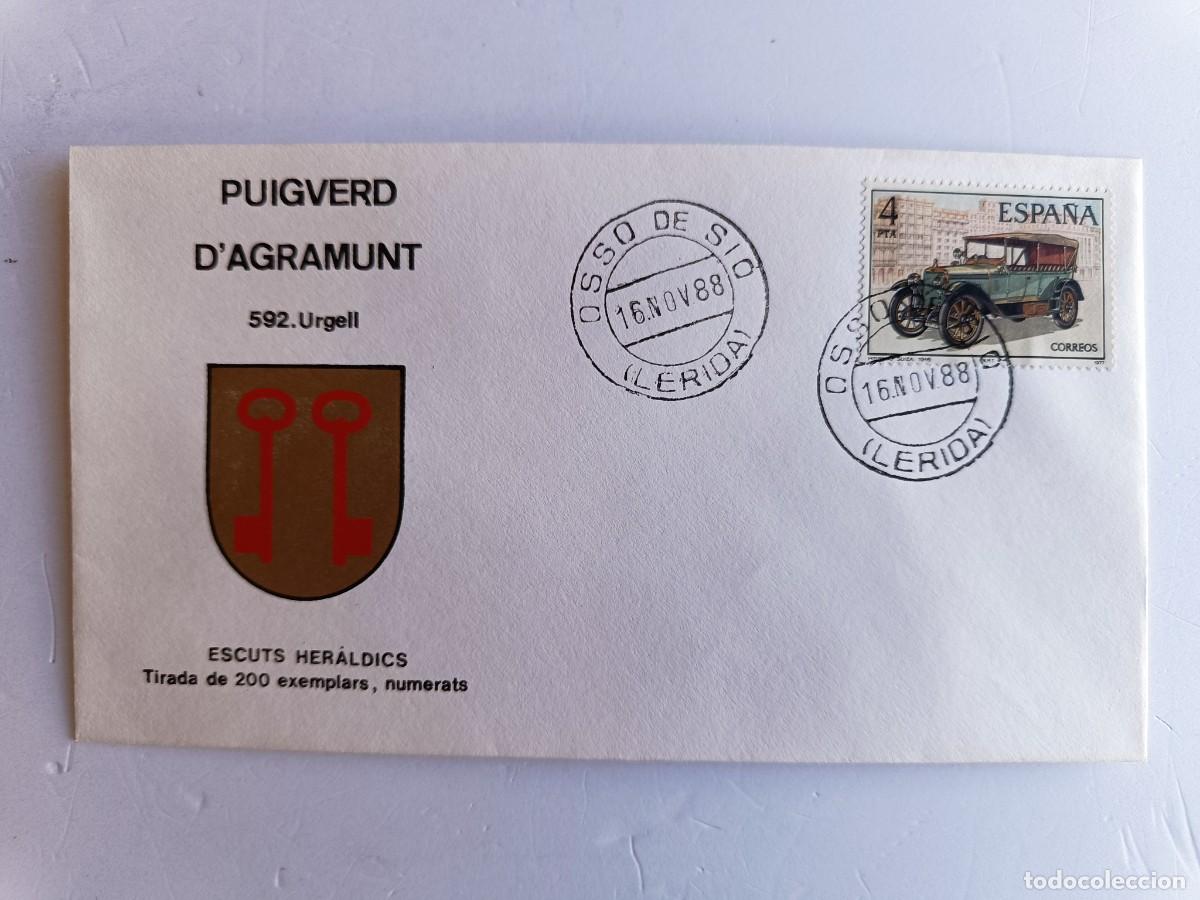 Sellos: MATASELLOS EN SOBRE ILUSTRADO CON ESCUDO DE LA POBLACI&Oacute;N DE PUIGVERD D'AGRAMUNT - URGELL