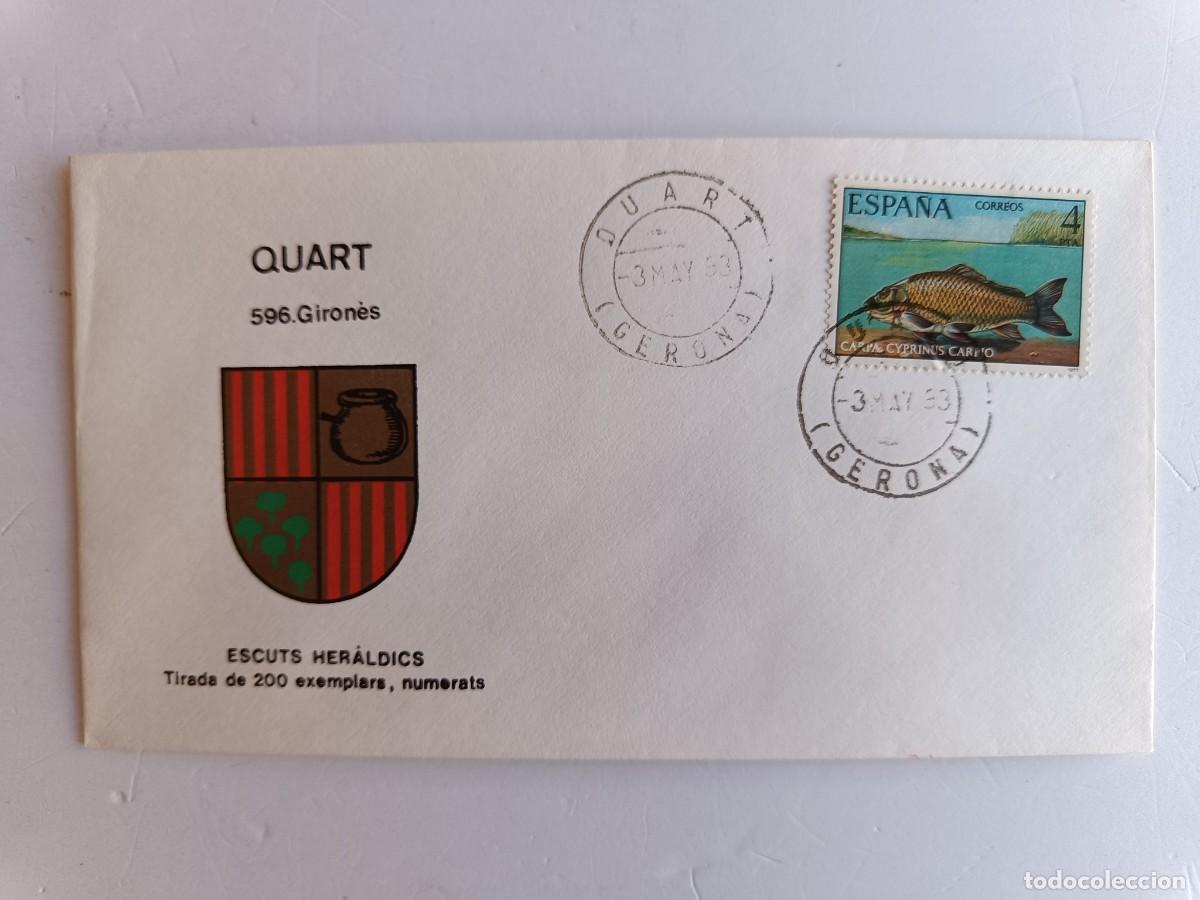 Sellos: MATASELLOS EN SOBRE ILUSTRADO CON ESCUDO DE LA POBLACI&Oacute;N DE QUART - GIRON&Eacute;S