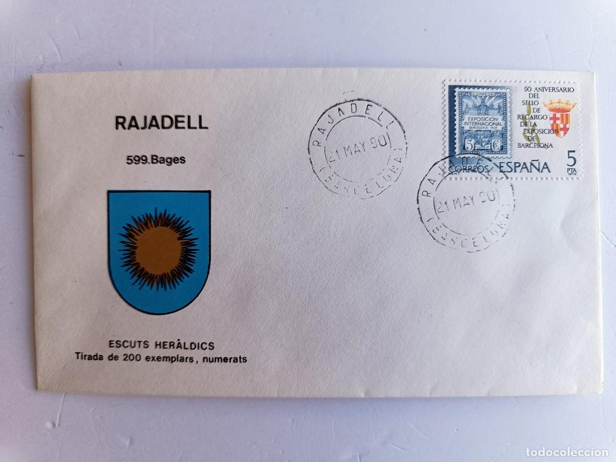 Sellos: MATASELLOS EN SOBRE ILUSTRADO CON ESCUDO DE LA POBLACI&Oacute;N DE RAJADELL - BAGES