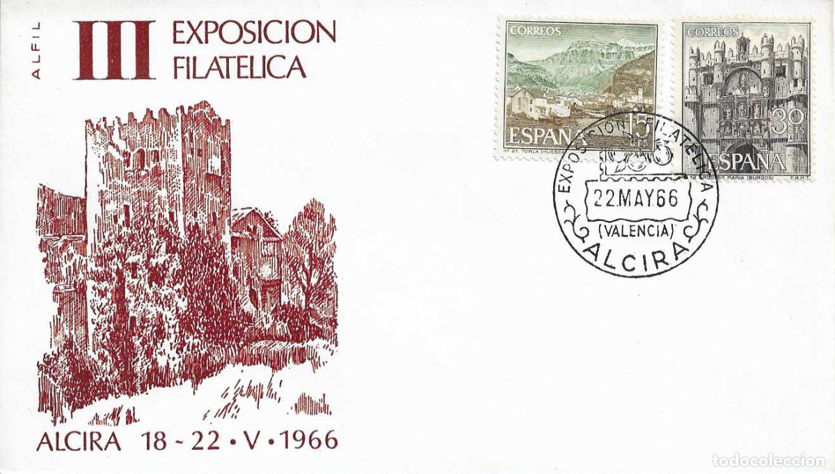 Sellos: NARANJA III EXPOSICION FIL, ALCIRA (VALENCIA) 1966. MATASELLOS EN SOBRE SIN CIRCULAR ALFIL RARO ASI