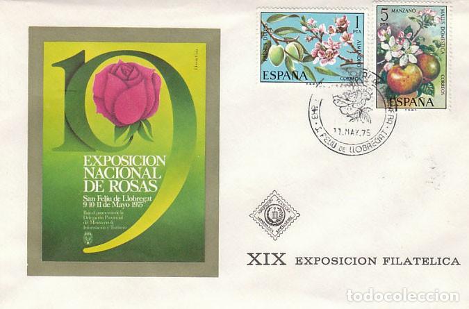 Sellos: A&Ntilde;O 1975, SAN FELIU DE LLOBREGAT, ESPOSICION NACIONAL DE ROSAS, SOBRE DE LA EXPOSOCION