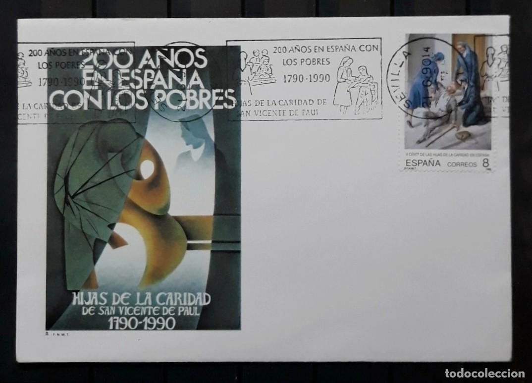 Sellos: 1990. SOBRE PRIMER D&Iacute;A BICENTENARIO HIJAS DE LA CARIDAD. MATASELLOS ESPECIAL SEVILLA (EDIFIL 3069).