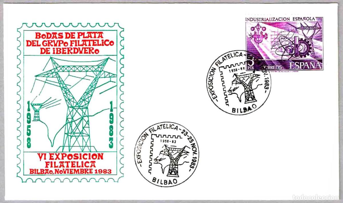 Sellos: Matasellos EXP.FIL. GRUPO IBERDUERO - TORRE DE ALTA TENSION. Bilbao 1983