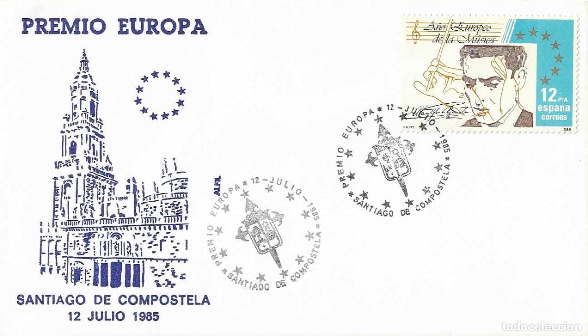 Sellos: PREMIO EUROPA, SANTIAGO DE COMPOSTELA (CORU&Ntilde;A) 1985. MATASELLOS EN SOBRE DE ALFIL CATEDRAL RARO ASI