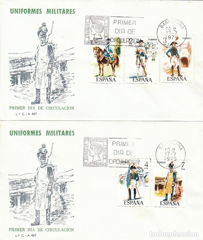Sellos: EDIFIL 2277/81, UNIFORMES MILITARES GRUPO V, , SIGLOS XVIII Y XIX, PRIMER DIA DE 17-7-1975 SFC