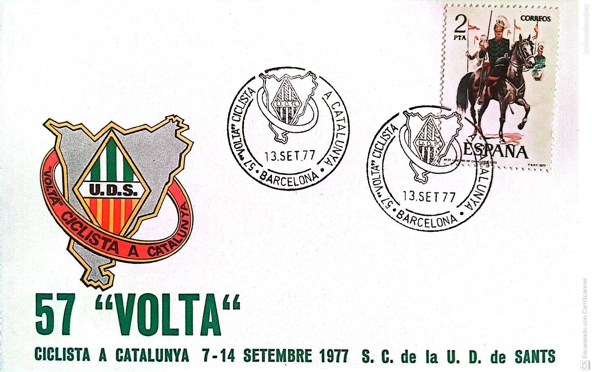 Sellos: 57 Volta Ciclista a Catalunya. 7/14 setembre 1977. S.C. de la U.D. de Sants. Ver foto.