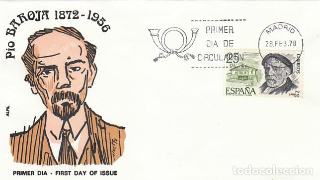 Sellos: EDIFIL 2458, PIO BAROJA. PRIMER DIA 28-2-1978 SOBRE DE ALFIL