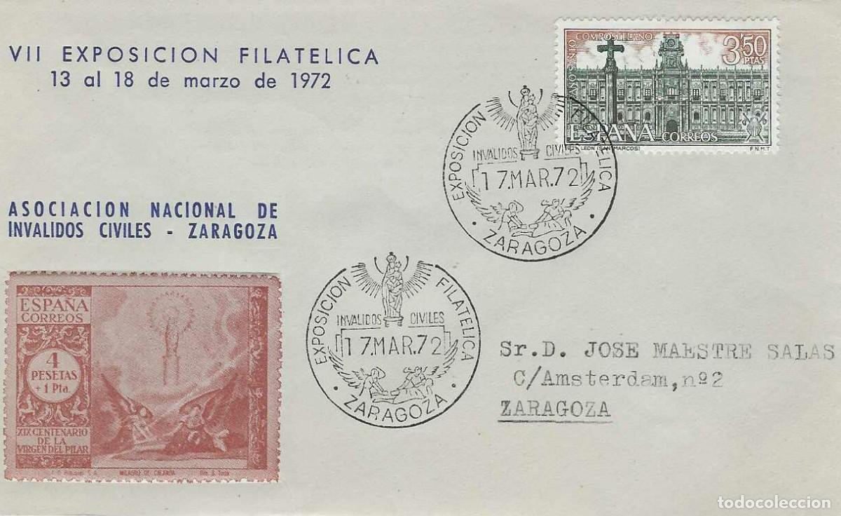 Sellos: VII EXPOSICI&Oacute;N FILAT&Eacute;LICA ASOCIACI&Oacute;N NACIONAL DE INV&Aacute;LIDOS CIVILES ZARAGOZA. SOBRE COMMEMORATIVO.