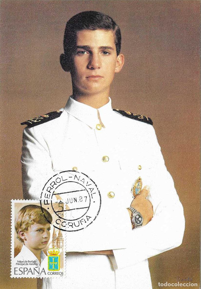 Sellos: 6 JUNIO 1987 DON FELIPE PRINCIPE DE ASTURIAS COMIENZA EN EL FERROL SU INSTRUCCION EN BUQUES ARMADA