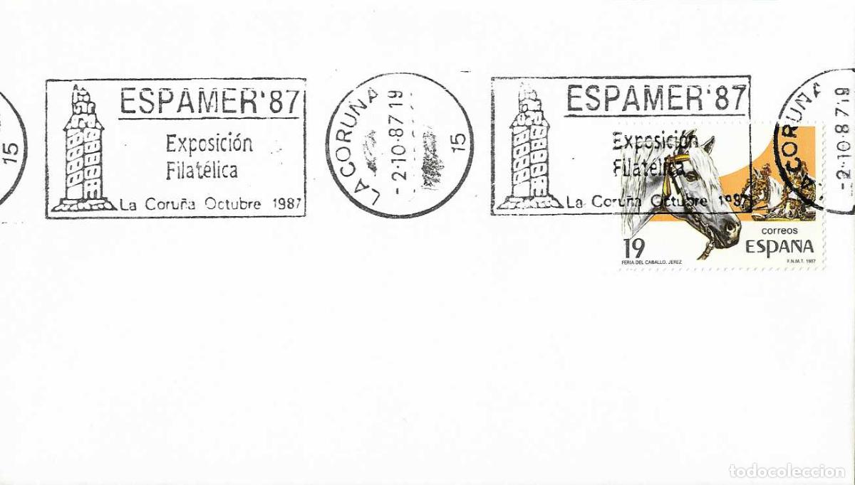 Sellos: FAROS TORRE DE HERCULES ESPAMER 87 EXPOSICION FILAT, LA CORU&Ntilde;A 1987 RARO MATASELLOS RODILLO EN SOBRE