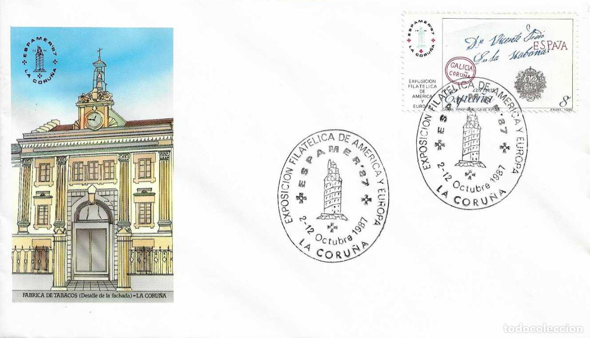 Sellos: ESPAMER 87 EXPOSICION FILATELICA PROVINCIAL, LA CORU&Ntilde;A 1987. MATASELLOS EN SOBRE DEL SFC