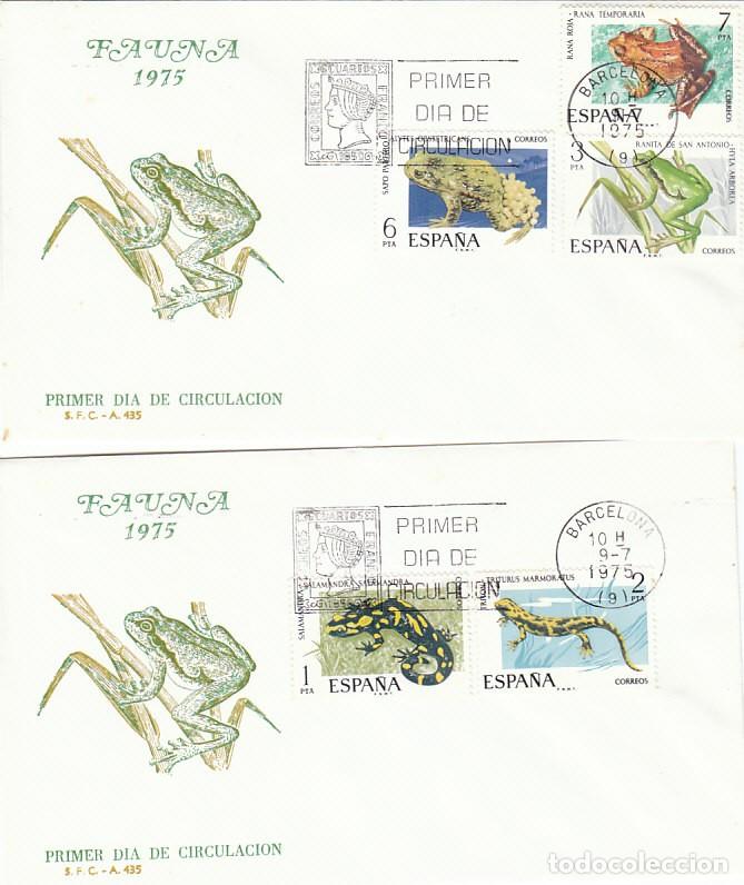 Sellos: EDIFIL 2272/6, FAUNA HISPANICA 1975, PRIMER DIA DE 9-7-1975 EN 2 SOBRES DEL SFC