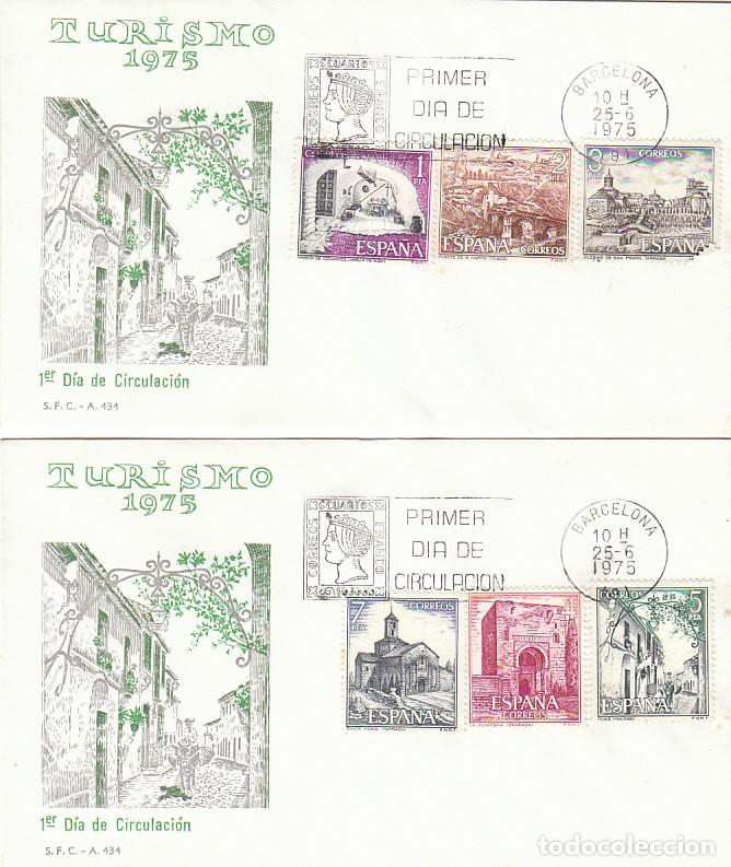Sellos: EDIFIL 2266/71, TURISMO 1975, PRIMER DIA DE 25-6-1975 EN 2 SOBRES DEL SFC