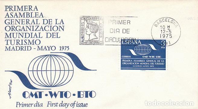 Sellos: EDIFIL 2262, 1&ordf; ASAMBLEA GENERAL ORGANIZACION MUNDIAL DE TURISMO PRIMER DIA 12-5-1975 SOBRE DEL SFC