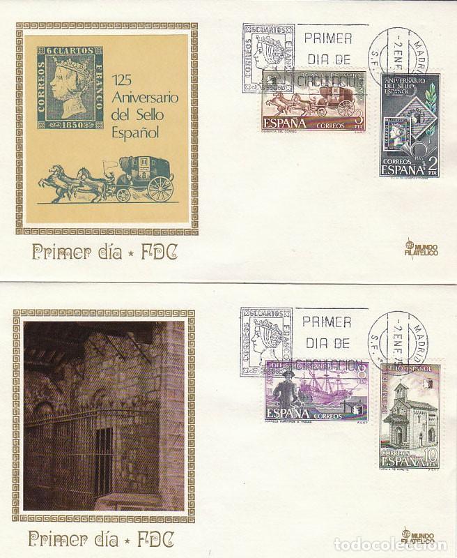 Sellos: EDIFIL 2232/5, 125 ANIVERSARIO DEL SELLO ESPA&Ntilde;OL, PRIMER DIA DE 2-1-1975 MUNDO FILATELICO