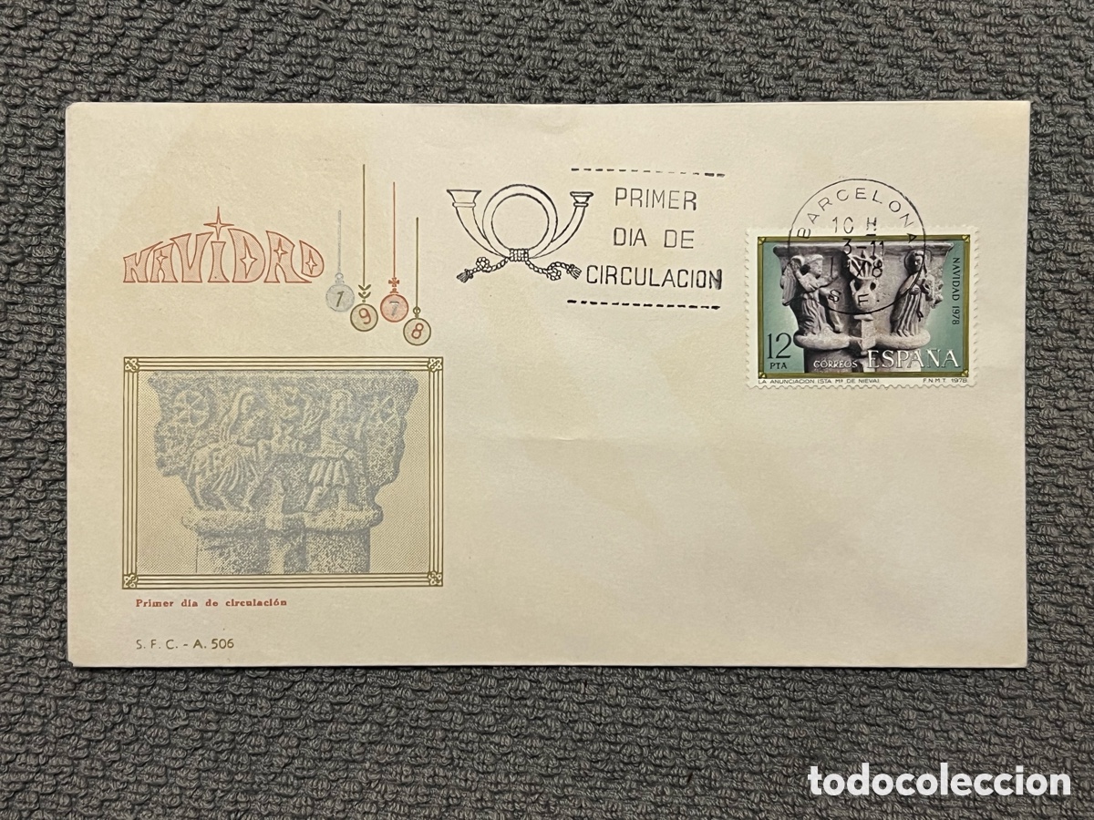 Sellos: Barcelona 1978 - Navidad - Capiteles de la Iglesia de Santa Mar&iacute;a de Nieva Segovia - Primer d&iacute;a
