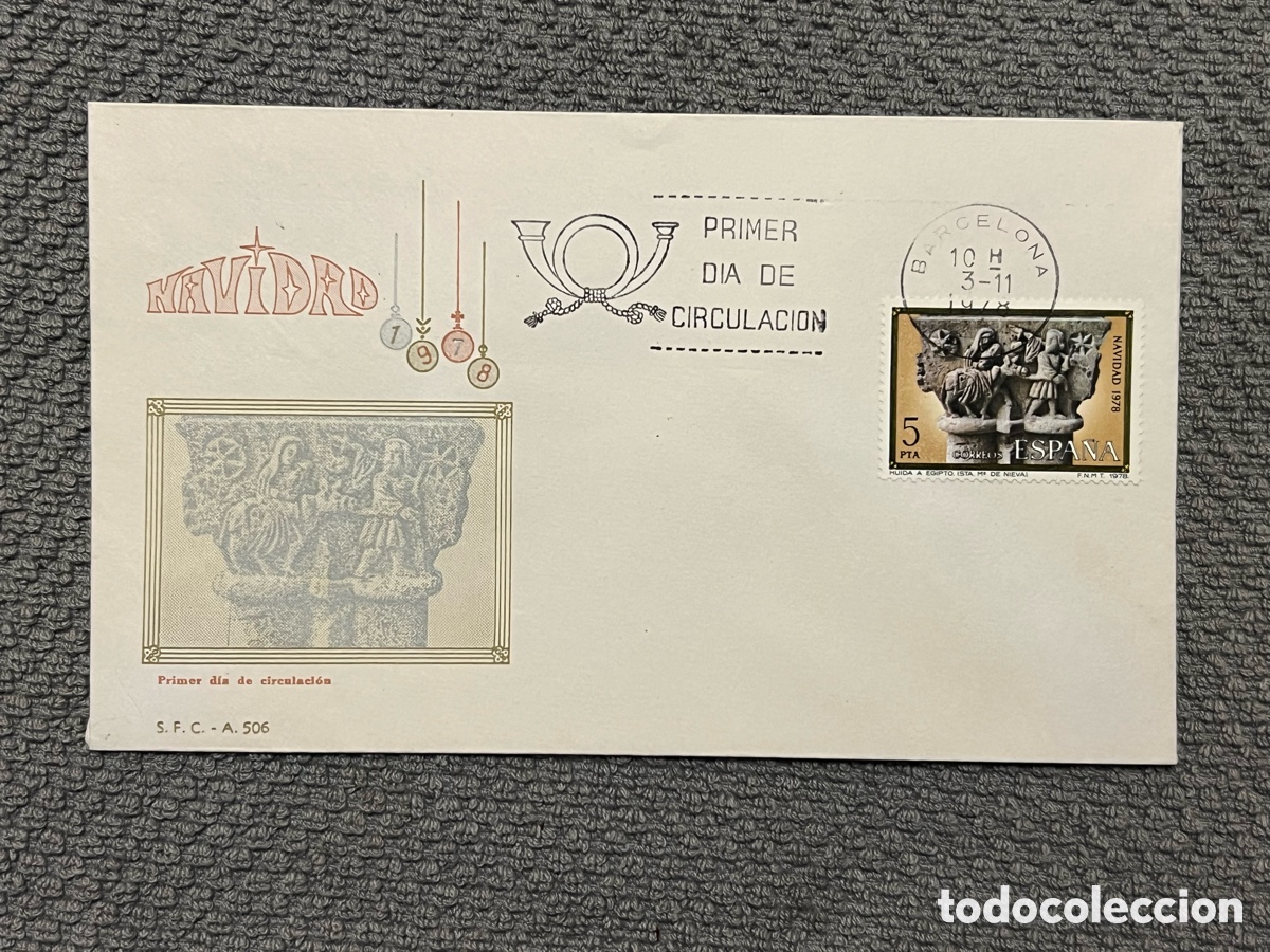 Sellos: Barcelona 1978 - Navidad - Capiteles de la Iglesia de Santa Mar&iacute;a de Nieva Segovia - Primer d&iacute;a