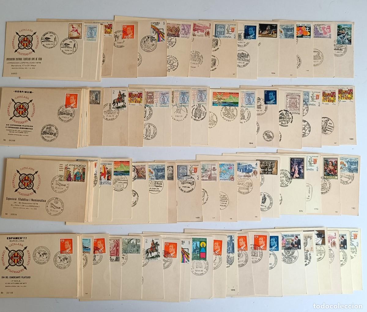 Sellos: 115 MATASELLOS DISTINTOS EN TARJETAS DE LA FEDERACIO CATALANA SOCIETATS FILAT&Eacute;LIQUES