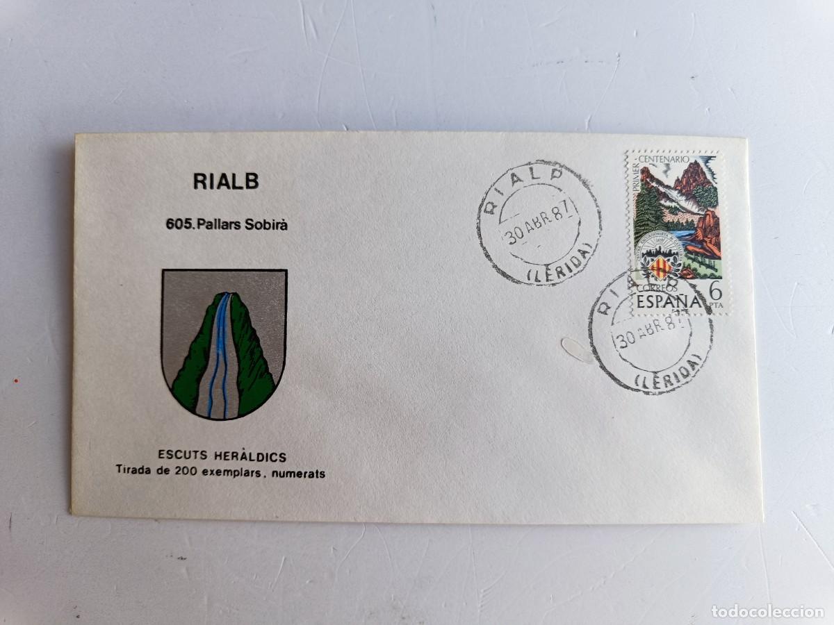 Sellos: MATASELLOS EN SOBRE ILUSTRADO CON ESCUDO DE LA POBLACI&Oacute;N DE RIALB - PALLARS SOBIR&Agrave;