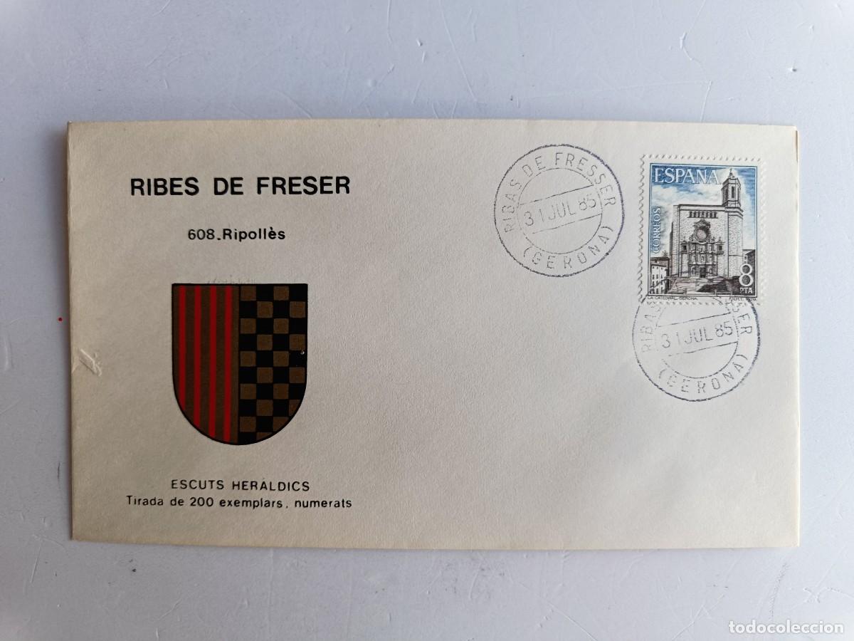 Sellos: MATASELLOS EN SOBRE ILUSTRADO CON ESCUDO DE LA POBLACI&Oacute;N DE RIBES DE FRESER - RIPOLL&Eacute;S