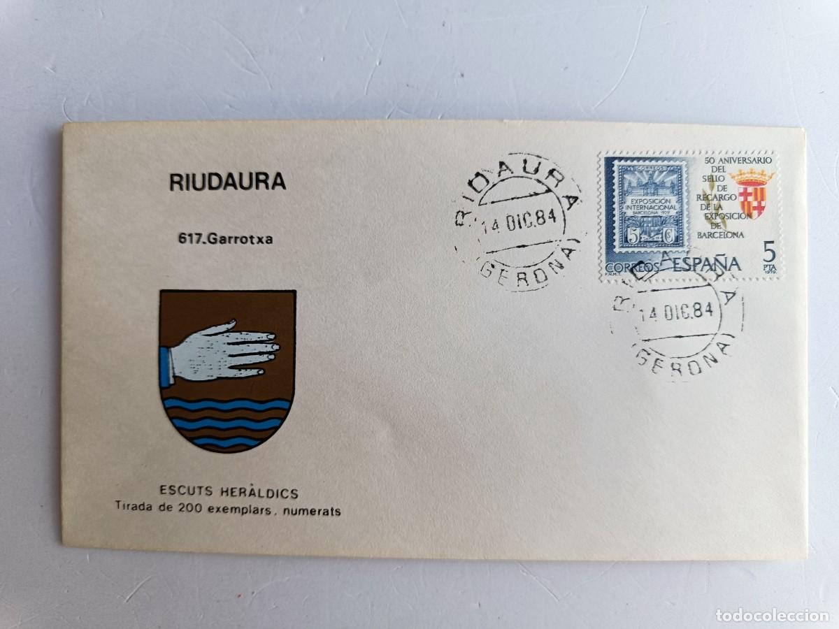 Sellos: MATASELLOS EN SOBRE ILUSTRADO CON ESCUDO DE LA POBLACI&Oacute;N DE RIUDAURA - GARROTXA