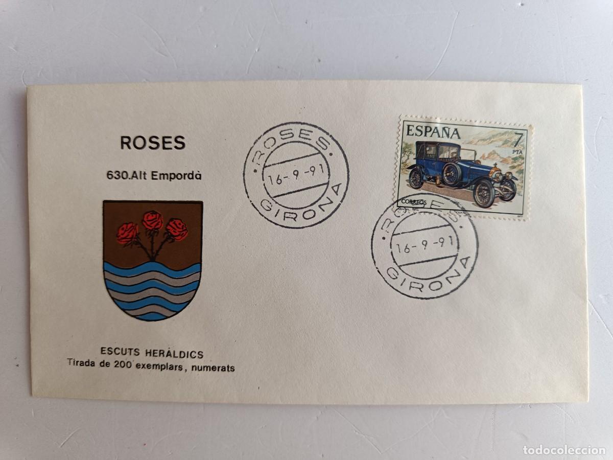 Sellos: MATASELLOS EN SOBRE ILUSTRADO CON ESCUDO DE LA POBLACI&Oacute;N DE ROSES - ALT EMPORD&Agrave;