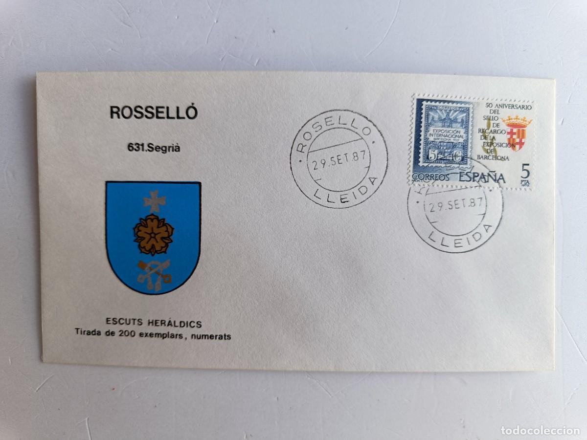 Sellos: MATASELLOS EN SOBRE ILUSTRADO CON ESCUDO DE LA POBLACI&Oacute;N DE ROSSELL&Oacute; - SEGRI&Agrave;