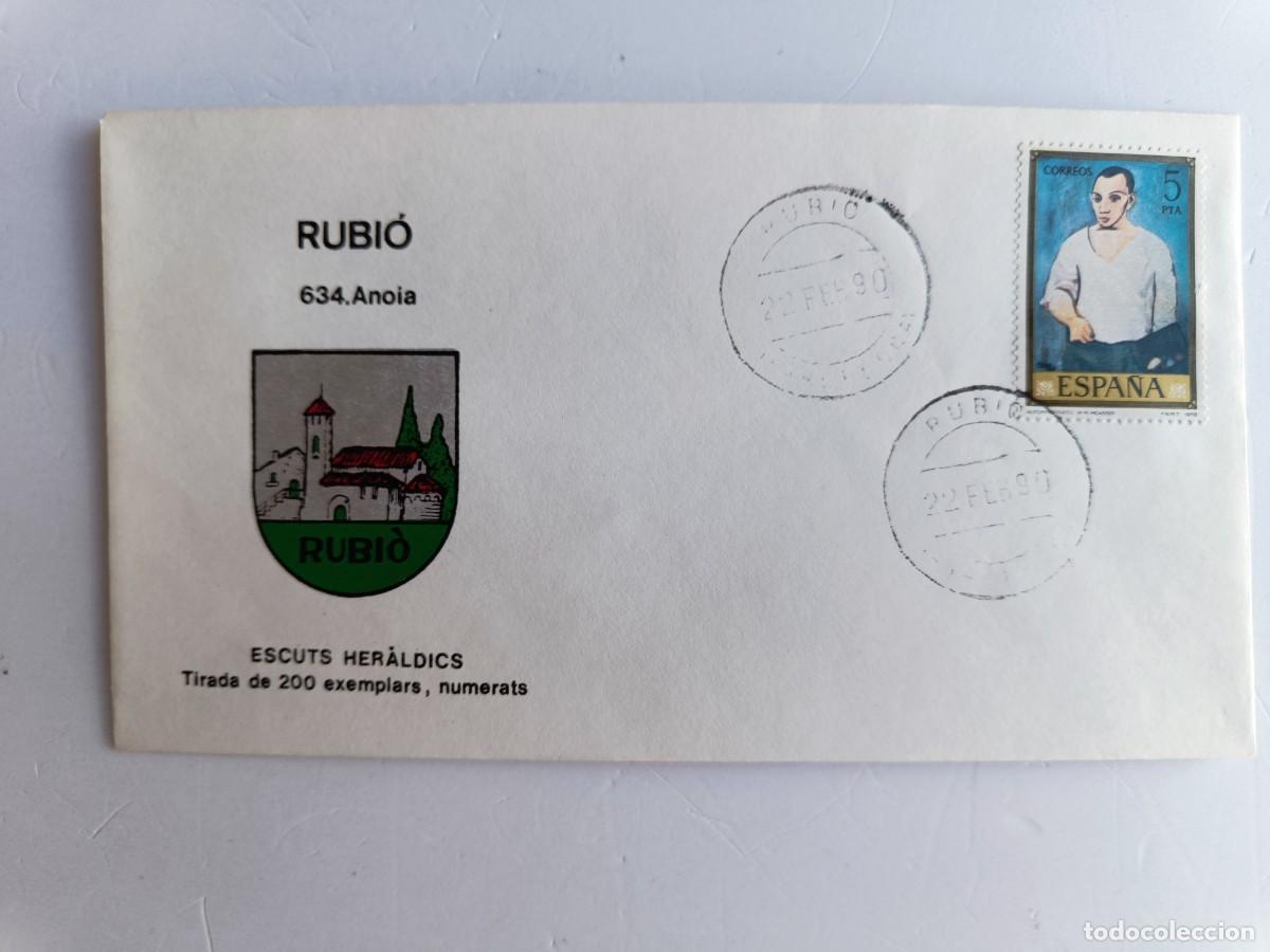 Sellos: MATASELLOS EN SOBRE ILUSTRADO CON ESCUDO DE LA POBLACI&Oacute;N DE RUBI&Oacute; - ANOIA