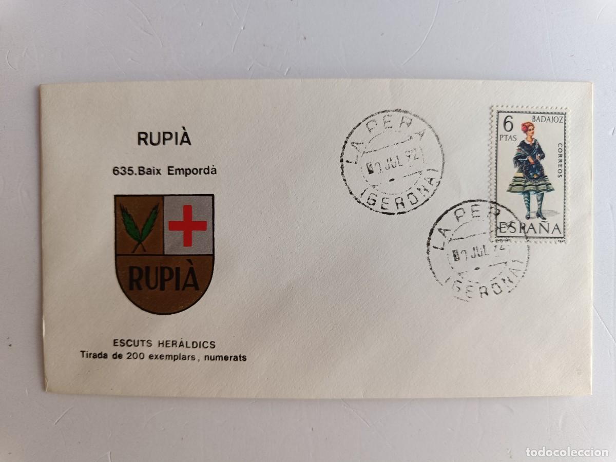 Sellos: MATASELLOS EN SOBRE ILUSTRADO CON ESCUDO DE LA POBLACI&Oacute;N DE RUPI&Agrave; - BAIX EMPORD&Agrave;