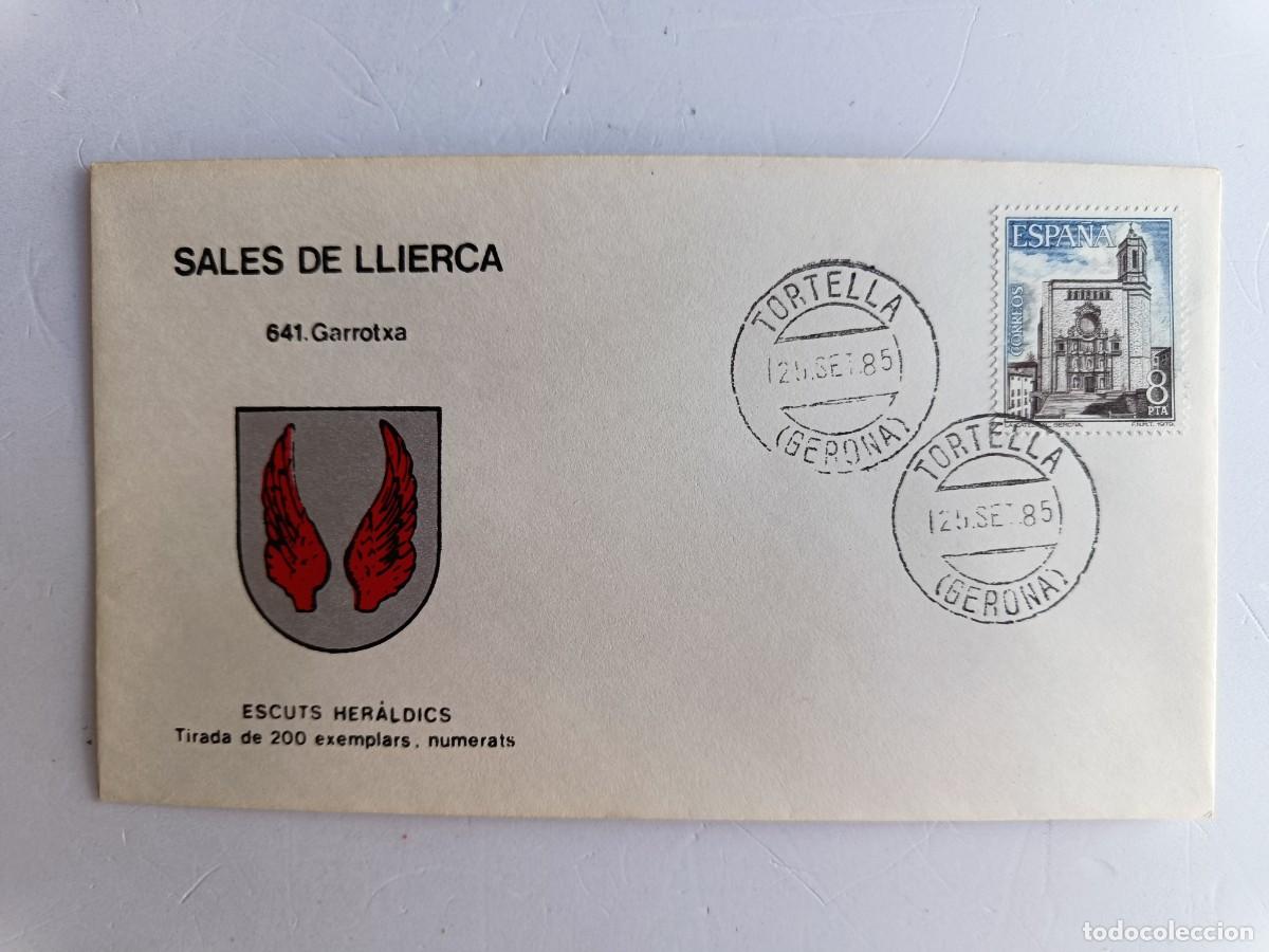 Sellos: MATASELLOS EN SOBRE ILUSTRADO CON ESCUDO DE LA POBLACI&Oacute;N DE SALES DE LLIERCA - GARROTXA