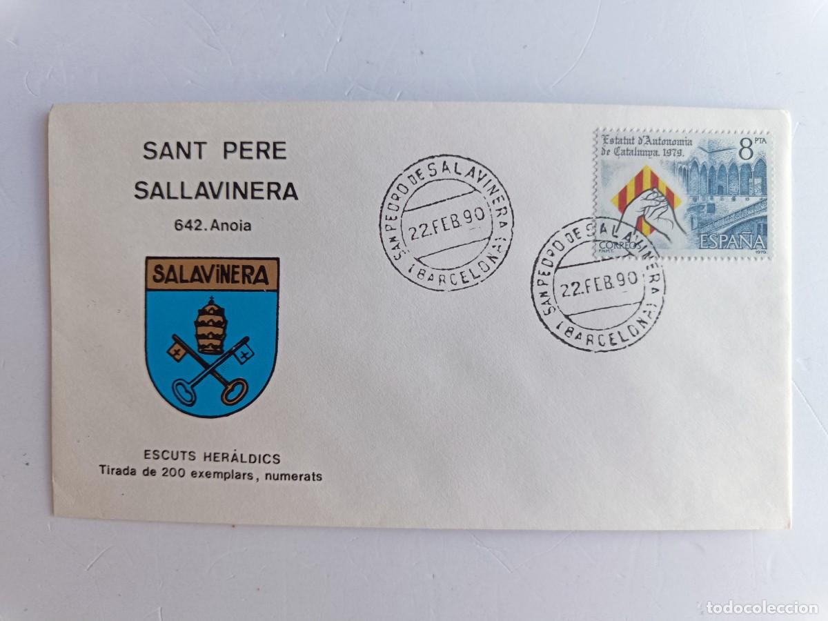 Sellos: MATASELLOS EN SOBRE ILUSTRADO CON ESCUDO DE LA POBLACI&Oacute;N DE SANT PERE SALLAVINERA - ANOIA