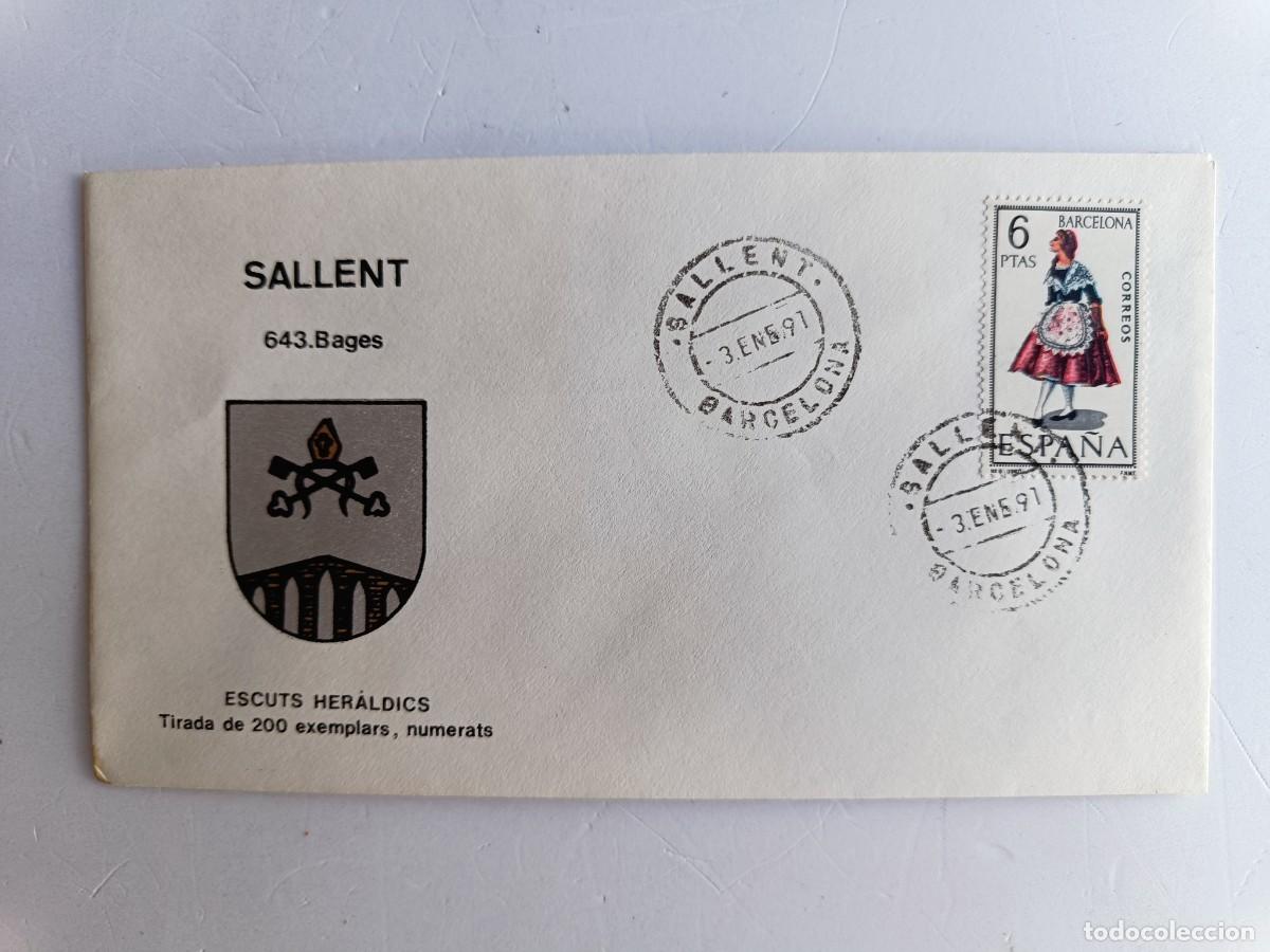 Sellos: MATASELLOS EN SOBRE ILUSTRADO CON ESCUDO DE LA POBLACI&Oacute;N DE SALLENT - BAGES
