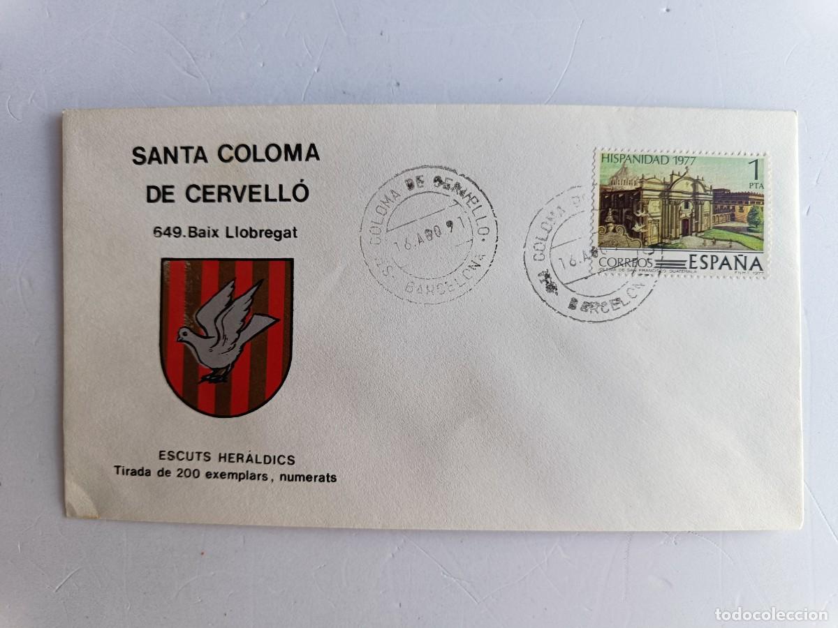 Sellos: MATASELLOS EN SOBRE ILUSTRADO CON ESCUDO DE LA POBLACI&Oacute;N DE SANTA COLOMA DE CERVELL&Oacute; - BAIX LLOBREGA