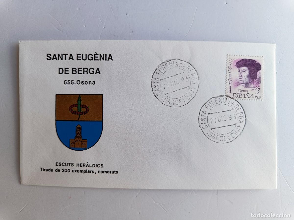Sellos: MATASELLOS EN SOBRE ILUSTRADO CON ESCUDO DE LA POBLACI&Oacute;N DE SANTA EUG&Egrave;NIA DE BERGA - OSONA