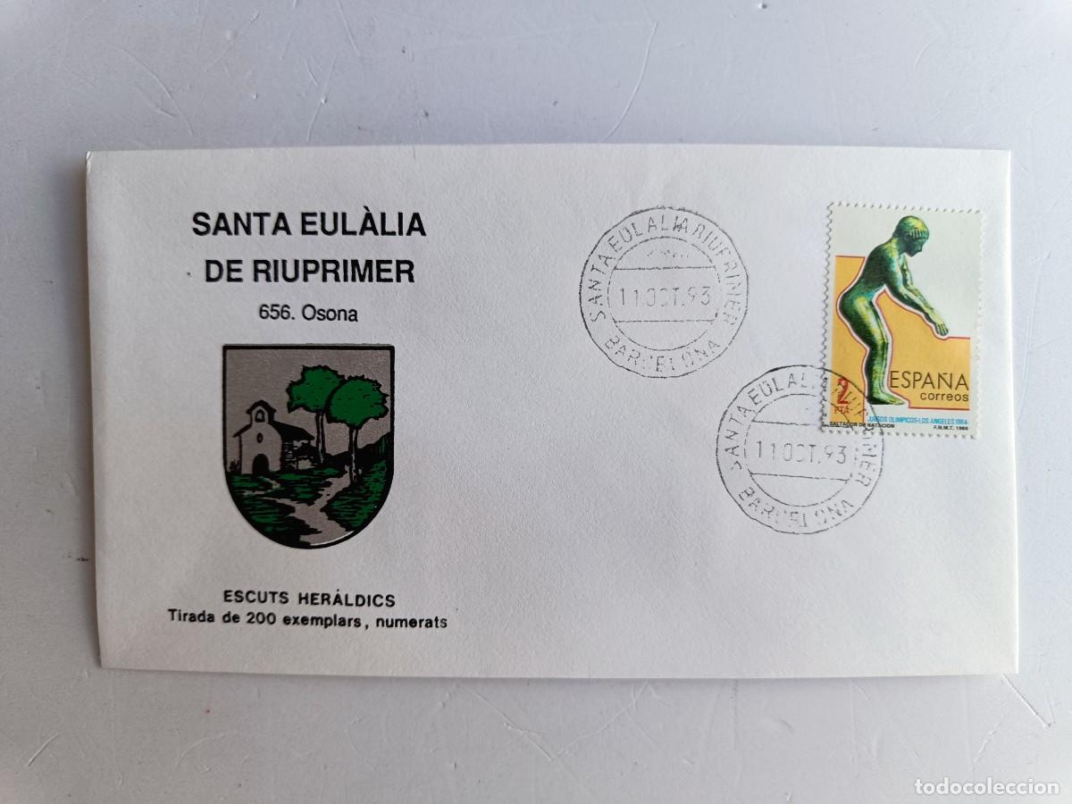 Sellos: MATASELLOS EN SOBRE ILUSTRADO CON ESCUDO DE LA POBLACI&Oacute;N DE SANTA EUL&Agrave;LIA DE RIUPRIMER - OSONA