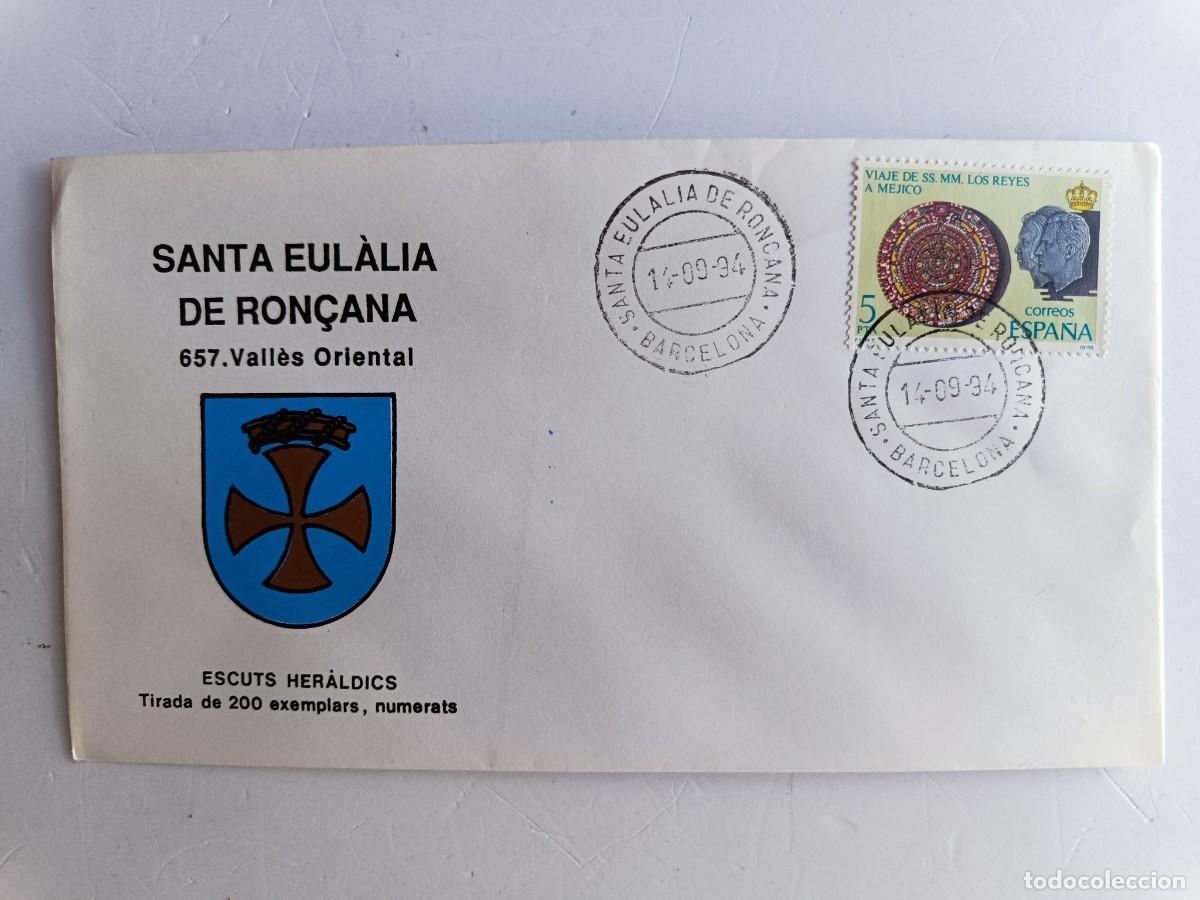 Sellos: MATASELLOS EN SOBRE ILUSTRADO CON ESCUDO DE LA POBLACI&Oacute;N DE SANTA EUL&Agrave;LIA DE RON&Ccedil;ANA - VALL&Eacute;S ORIENT