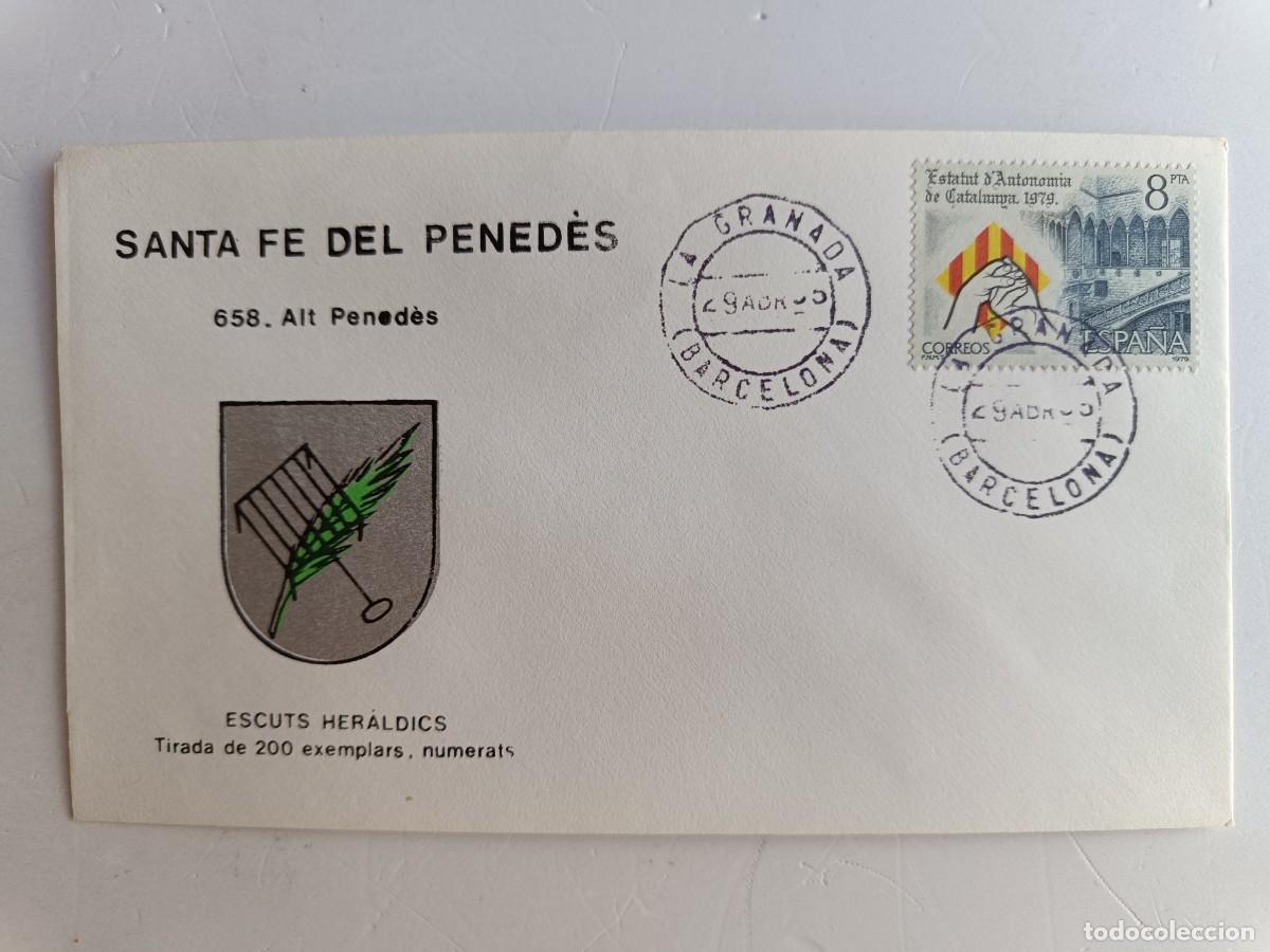Sellos: MATASELLOS EN SOBRE ILUSTRADO CON ESCUDO DE LA POBLACI&Oacute;N DE SANTA FE DEL PENED&Eacute;S - ALT PENED&Eacute;S