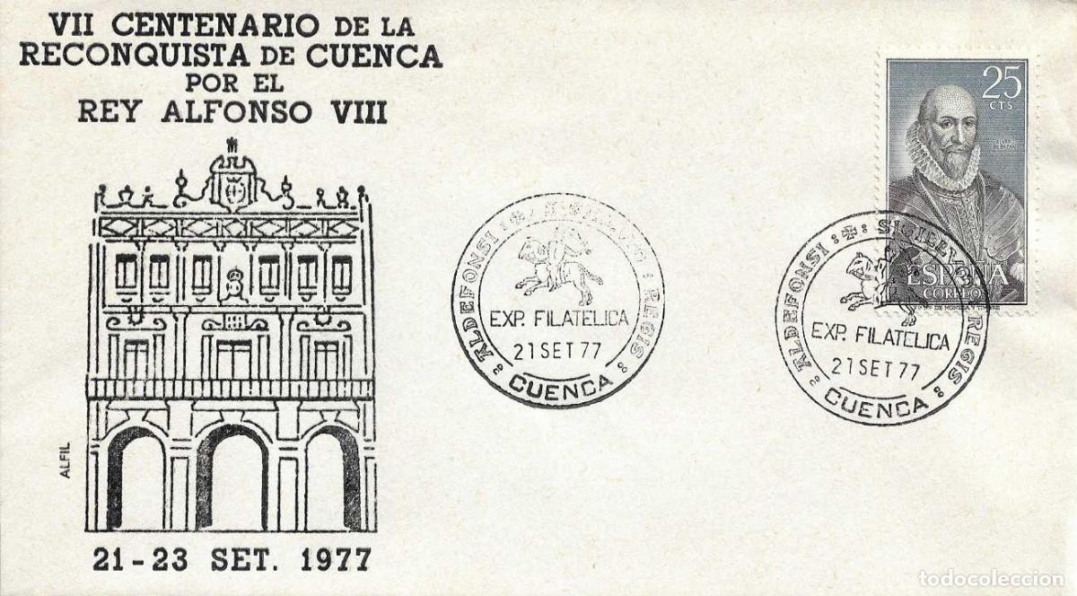 Sellos: RECONQUISTA REY ALFONSO VIII EXPOSICION VII CENTENARIO, CUENCA 1977. RARO MATASELLOS EN SOBRE ALFIL
